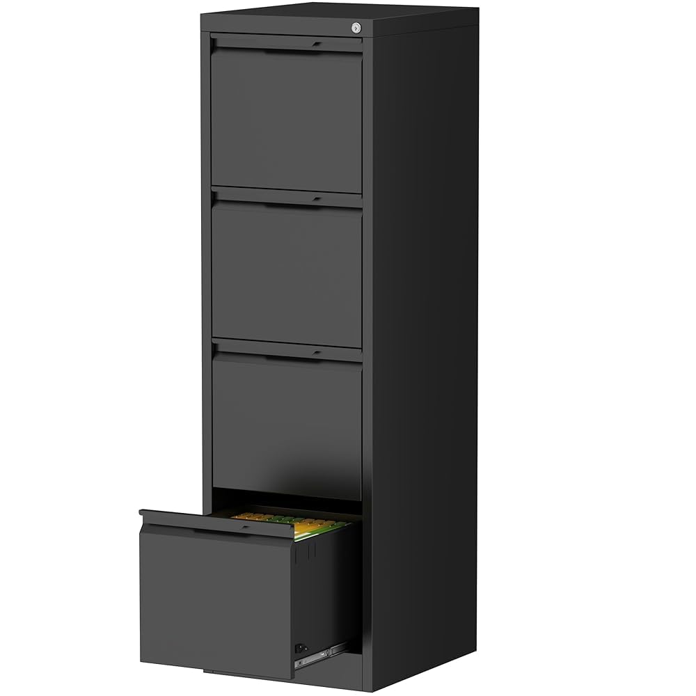 Black 4 Drawer Metal File Cabinet with Lock F5985