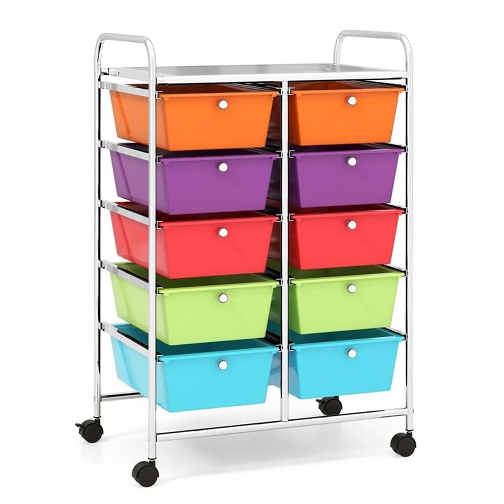 10 Drawer Plastic Storage Cart with Lockable Wheels T988444