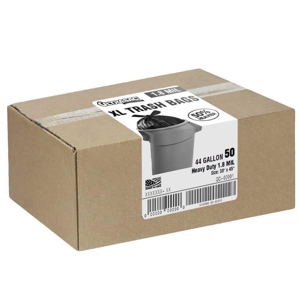 45 Gallon 50 Count 1.8 MIL Black Plastic Trash Bags L5168