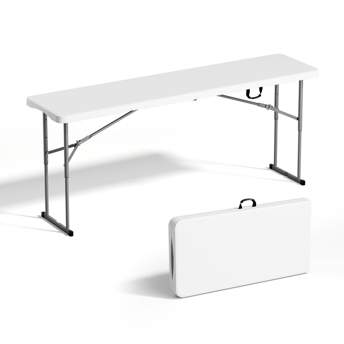 White 6 FT Narrow Folding Table with Carrying Handle V98408