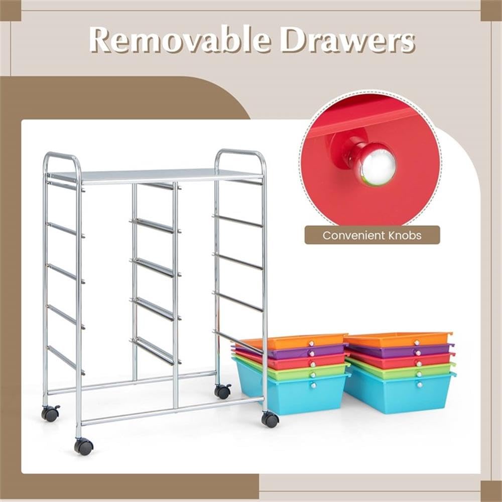10 Drawer Plastic Storage Cart with Lockable Wheels T988444