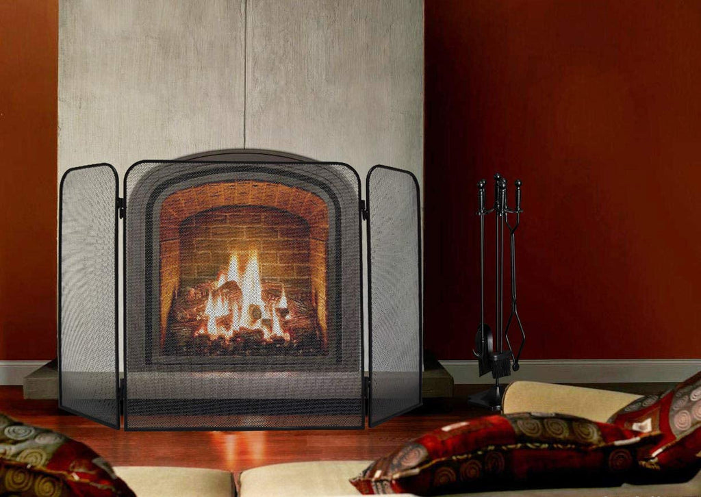 Iron 3-Panel Fireplace Screen Spark Guard C4125