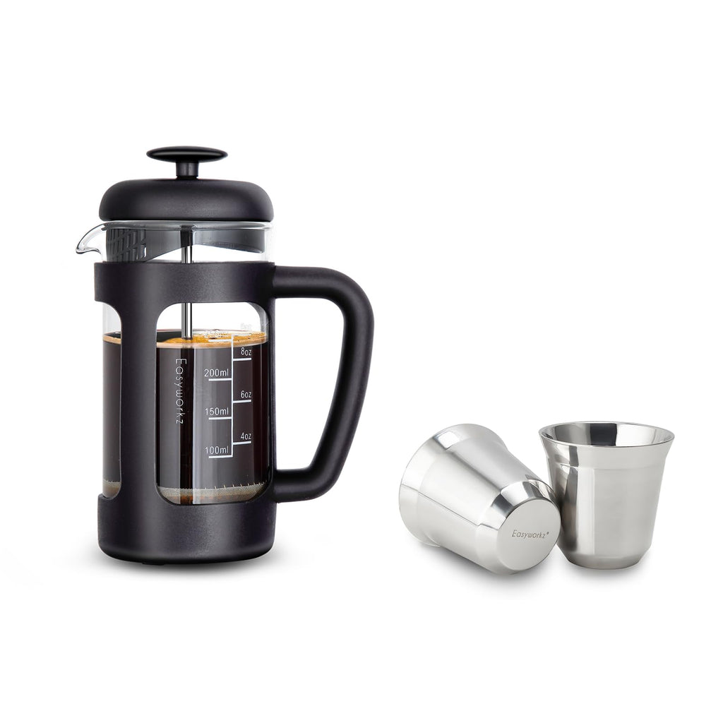 12 oz French Press with 5 oz Stainless Steel Espresso Cups P734981