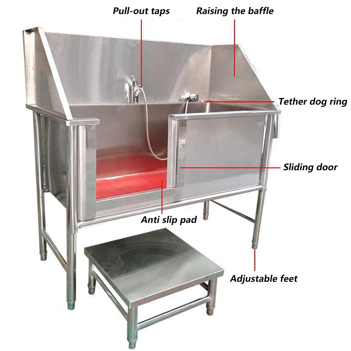 47 Inch Stainless Steel Dog Grooming Tub with Walk-in Stairs J472825