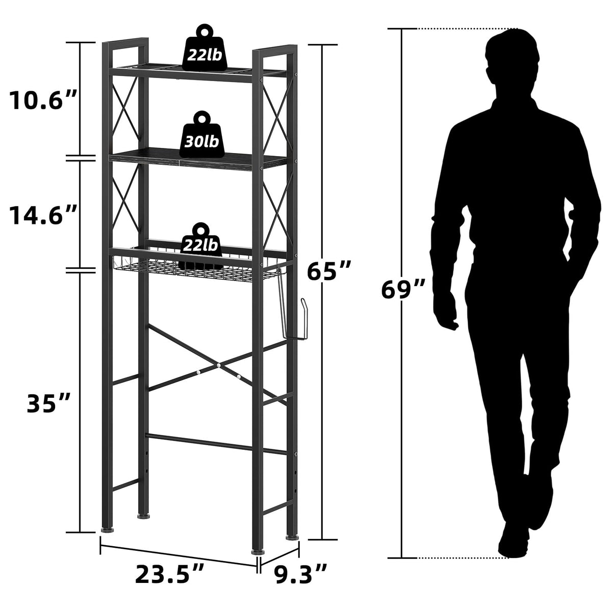 3-Tier Over The Toilet Storage Rack with Drain Basket U355617