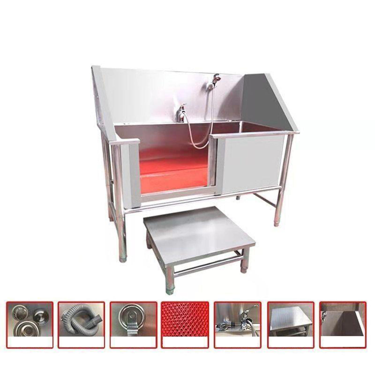 47 Inch Stainless Steel Dog Grooming Tub with Walk-in Stairs J472825