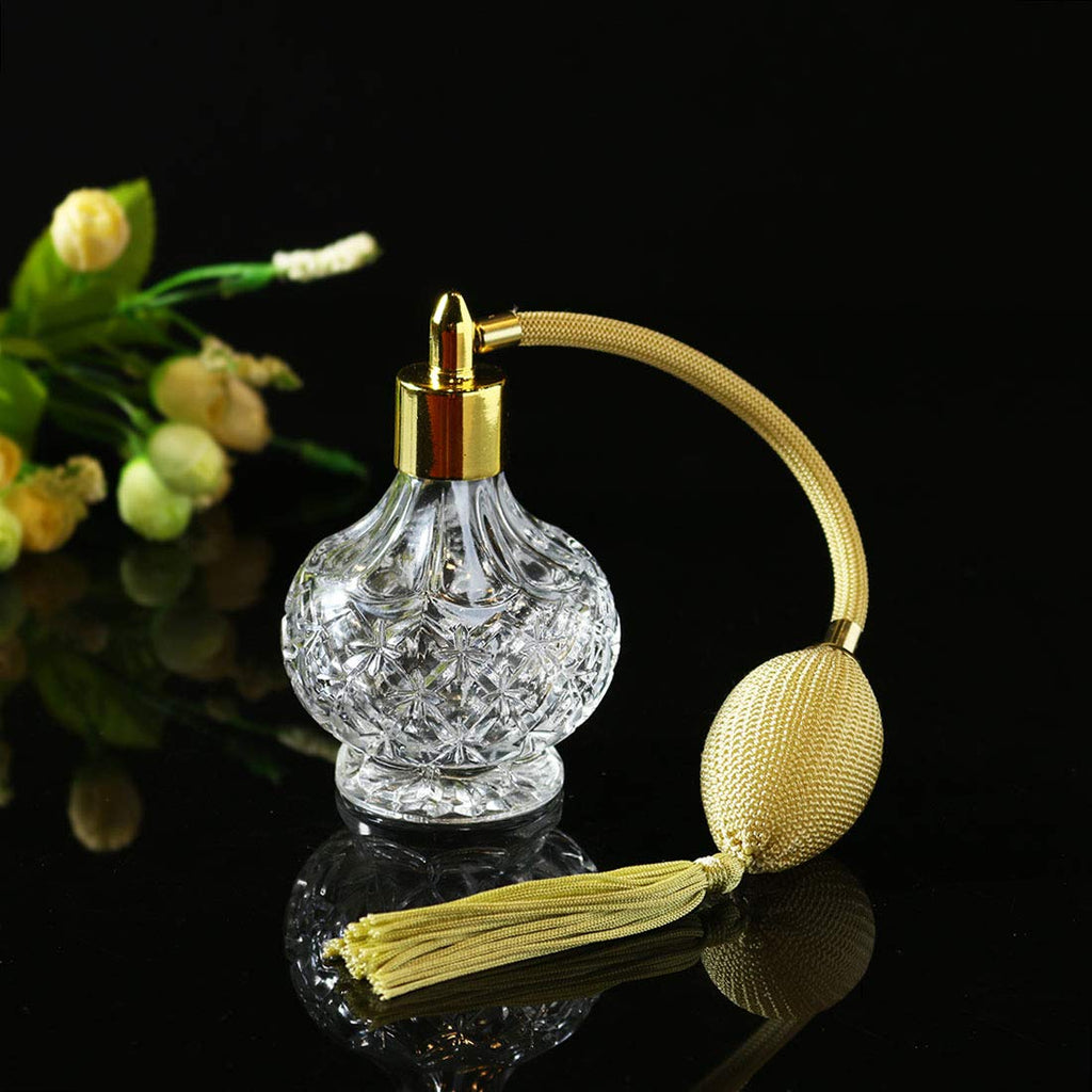 Clear Checked Carved Glass Refillable Perfume Bottle with Spray Atomizer, Pack of 2 C936753