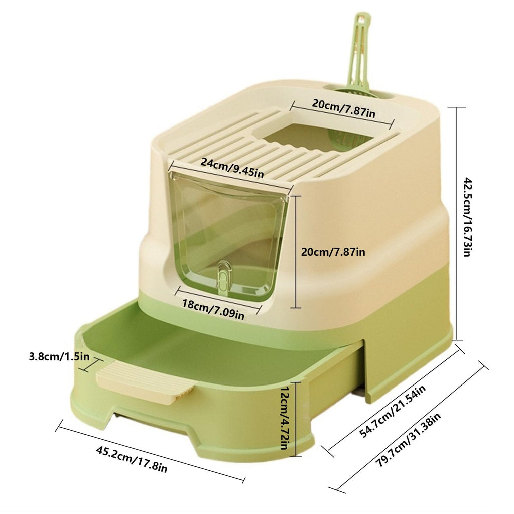 Large Top Entry Enclosed Cat Litter Box with Lid and Scoop Y529