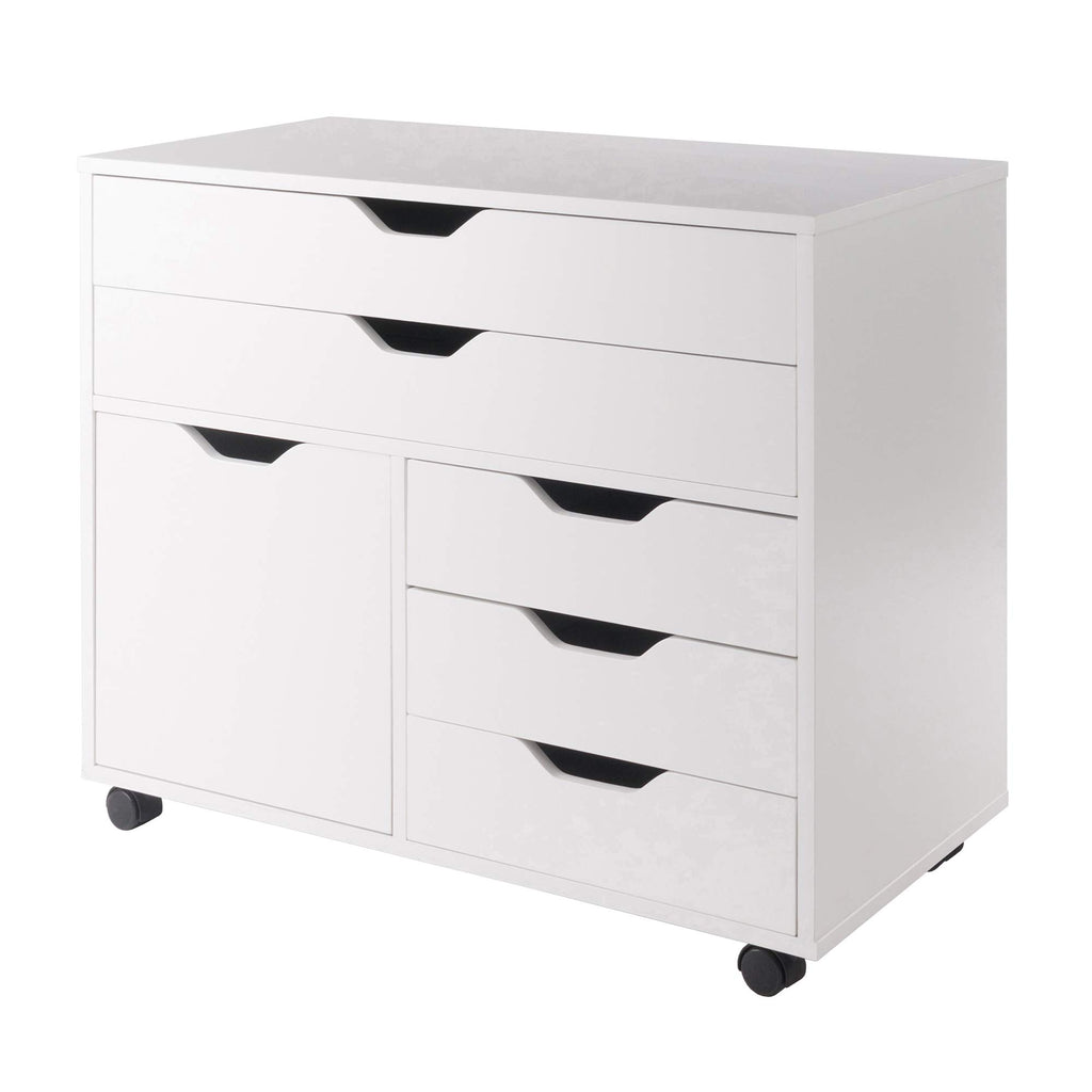 White Mobile Storage Cabinet with 1 Door & 5 Drawers M1600