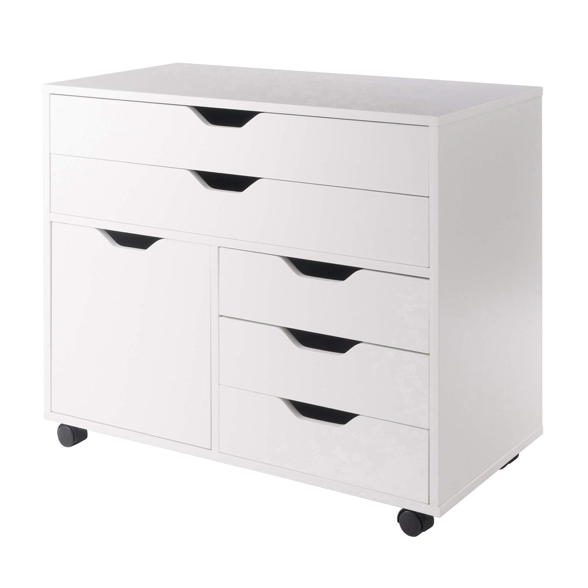 White Mobile Storage Cabinet with 1 Door & 5 Drawers M1600