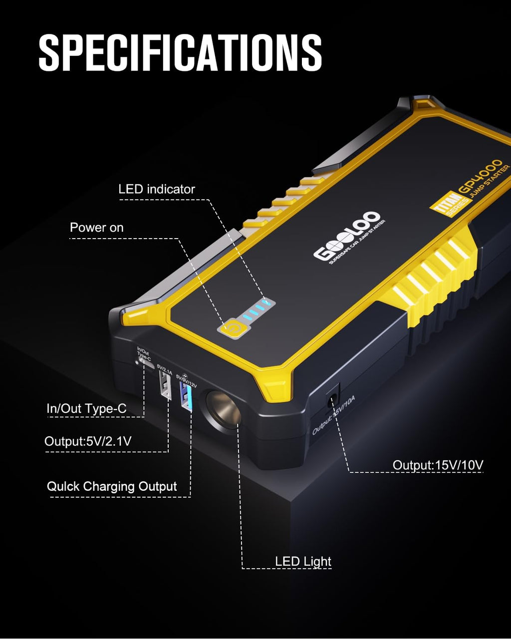 4000A 12V Portable Car Battery Jump Starter L777