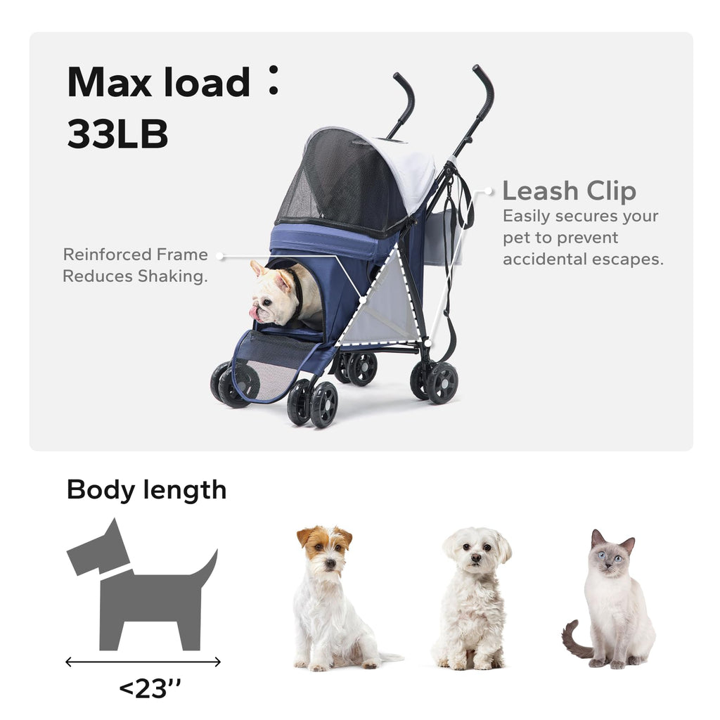 Foldable Pet Stroller for Small Dogs & Cats, 10 lbs, Blue Gray D3717