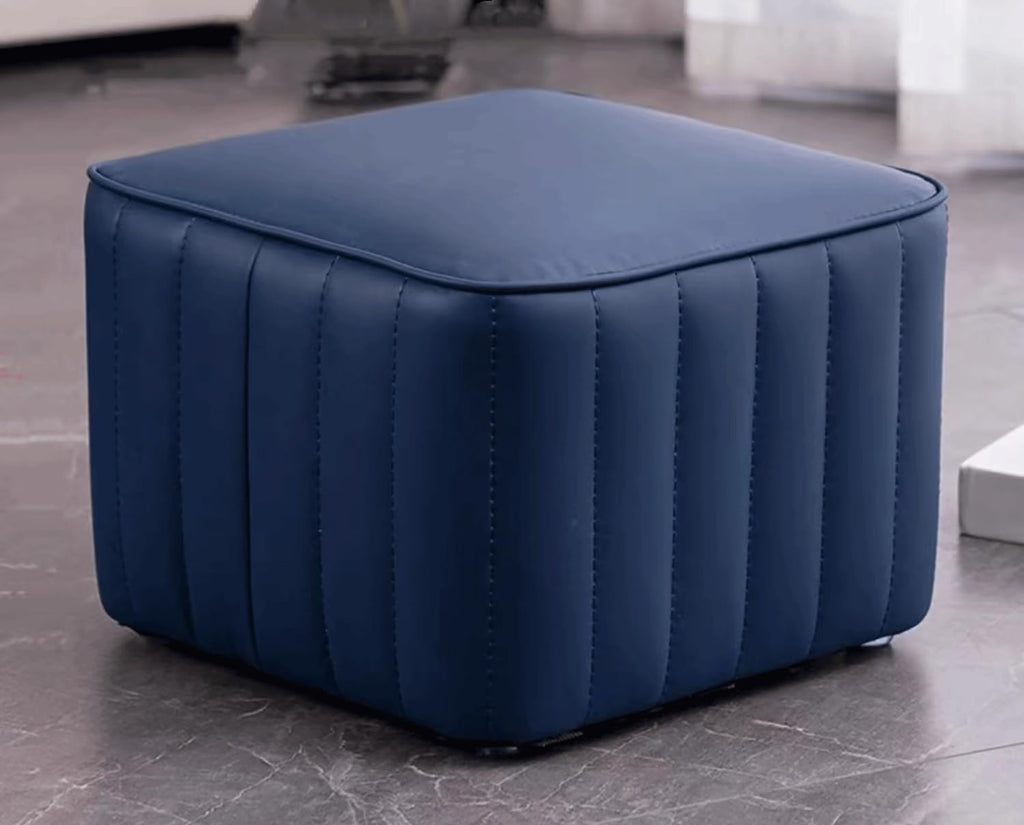 Dark Blue Leather Square Ottoman Z39090