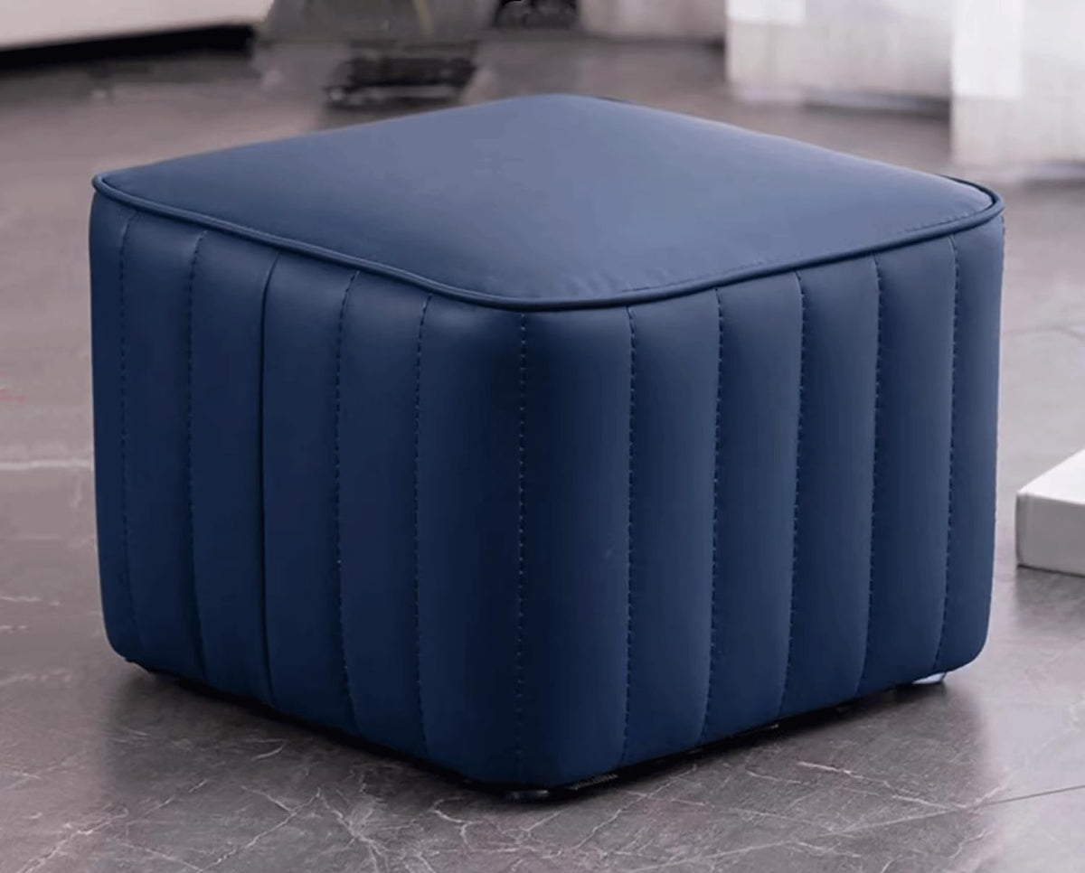 Dark Blue Leather Square Ottoman Z39090