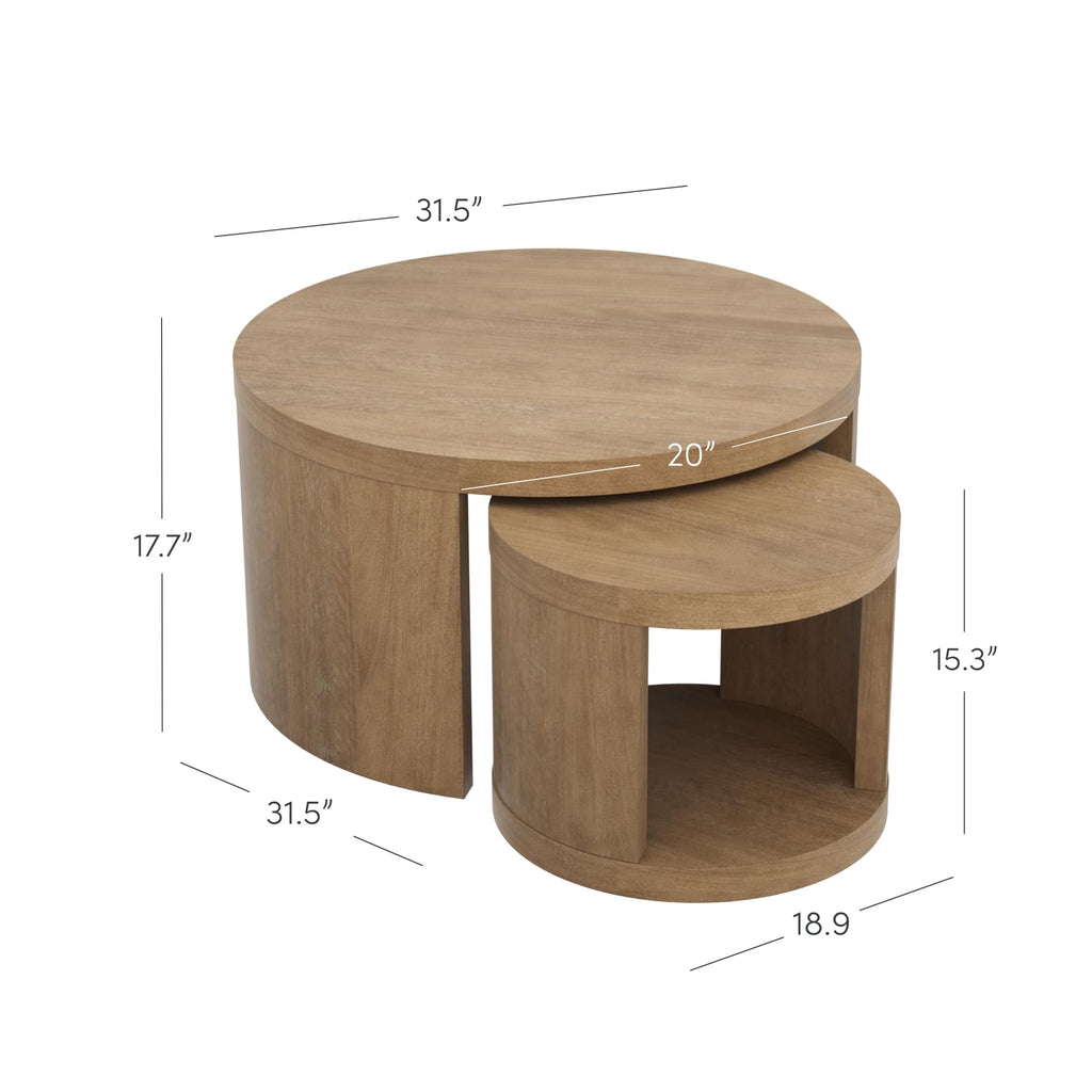 Light Brown 2-Piece Round Wood Nesting Coffee Table with Storage J591332