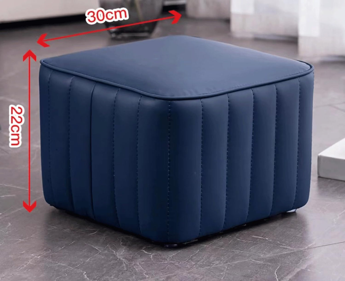 Dark Blue Leather Square Ottoman Z39090