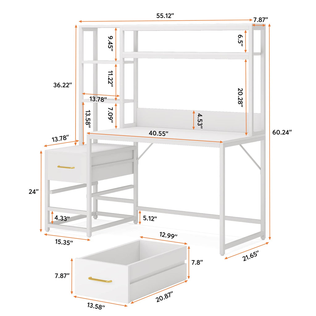 55 Inch Computer Desk with 2 Drawers and Storage Shelves J397478