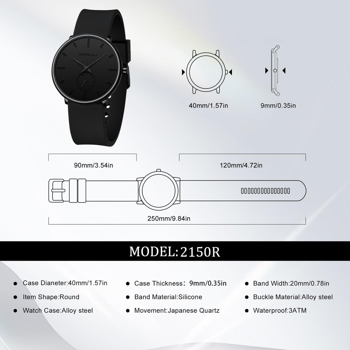 Waterproof Quartz Ultra Thin Wristwatches with Silicone Band M9291