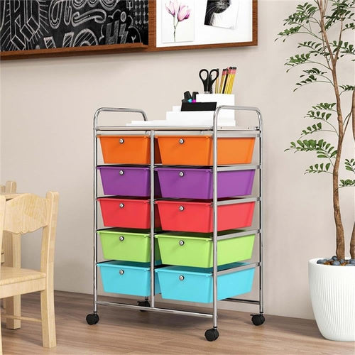 10 Drawer Plastic Storage Cart with Lockable Wheels T988444