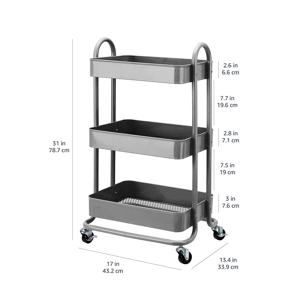 3-Tier Rolling Kitchen Cart with Lockable Wheels Y136