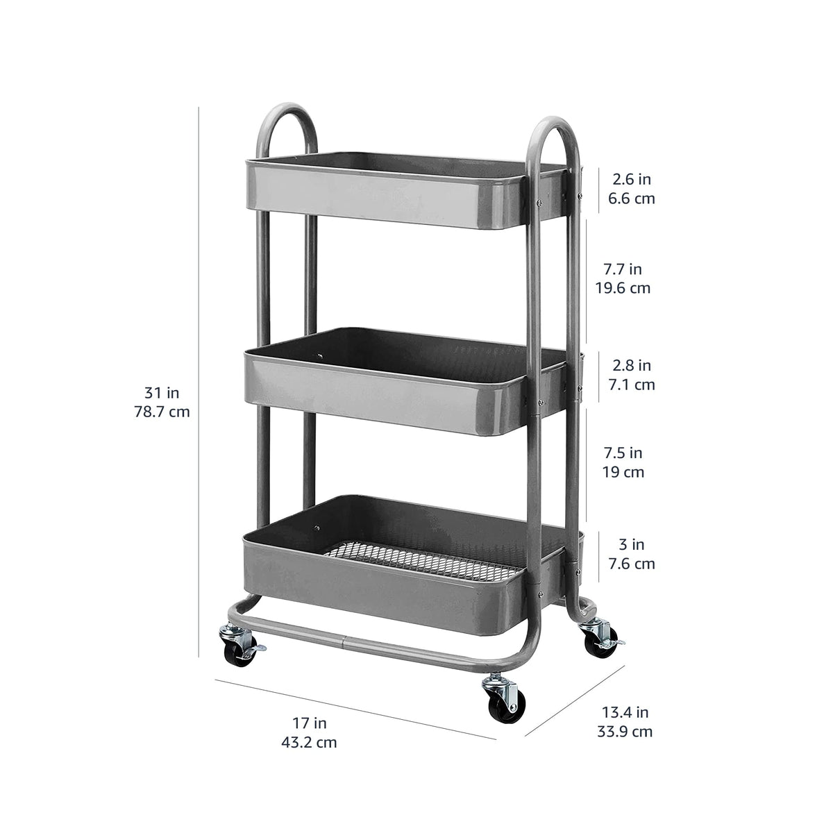 3-Tier Rolling Kitchen Cart with Lockable Wheels Y136