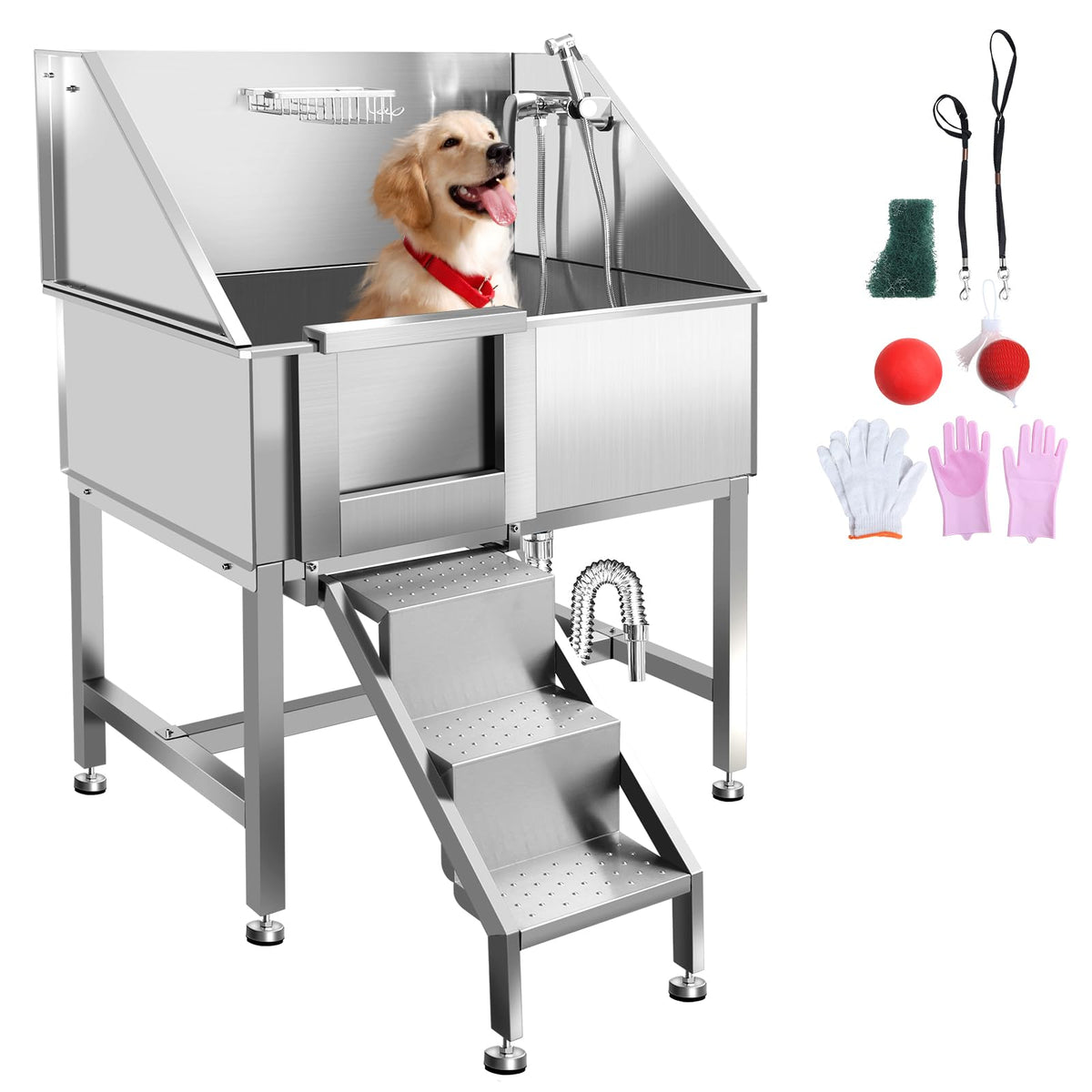 38" Stainless Steel Dog Grooming Tub with Sliding Door R29068
