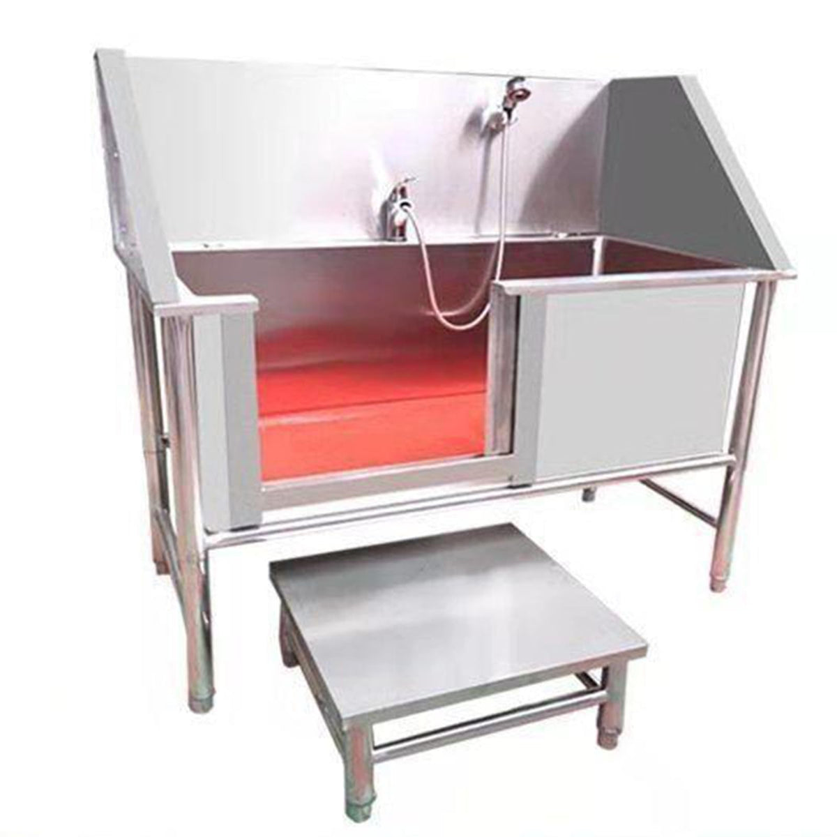47 Inch Stainless Steel Dog Grooming Tub with Walk-in Stairs J472825
