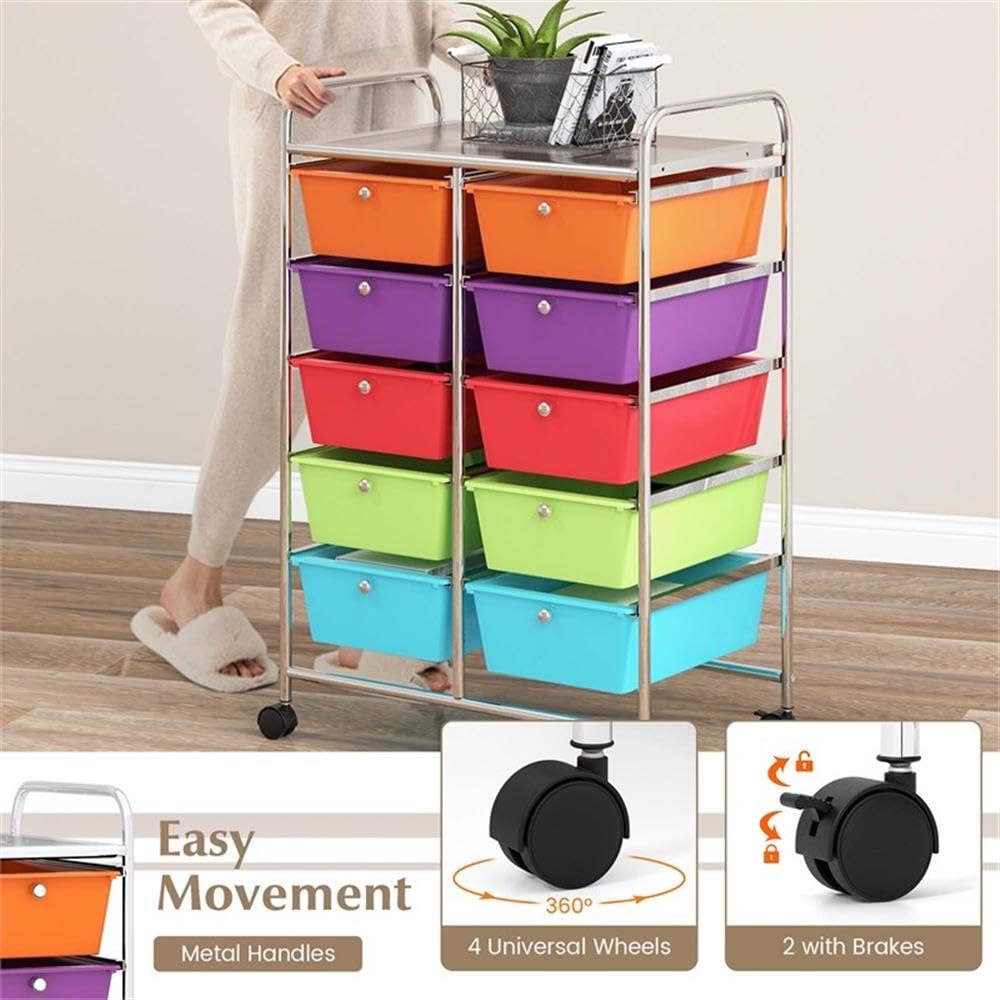 10 Drawer Plastic Storage Cart with Lockable Wheels T988444