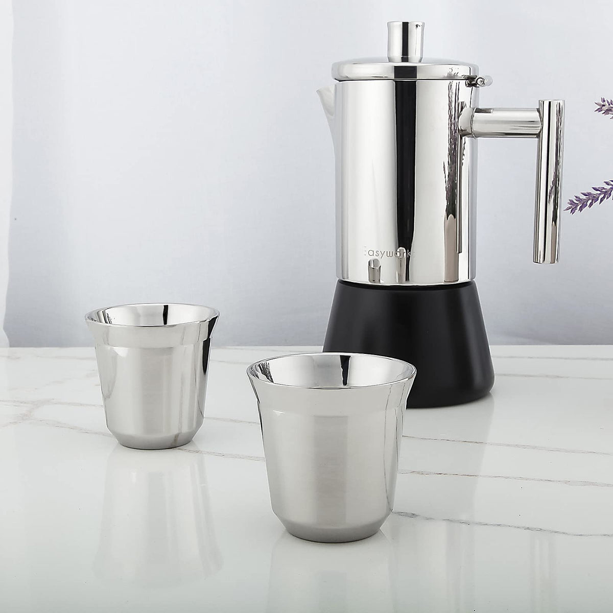 12 oz French Press with 5 oz Stainless Steel Espresso Cups P734981