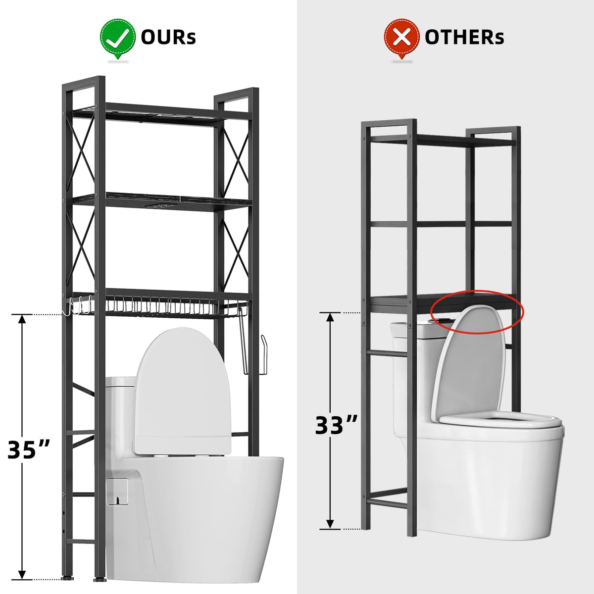 3-Tier Over The Toilet Storage Rack with Drain Basket U355617