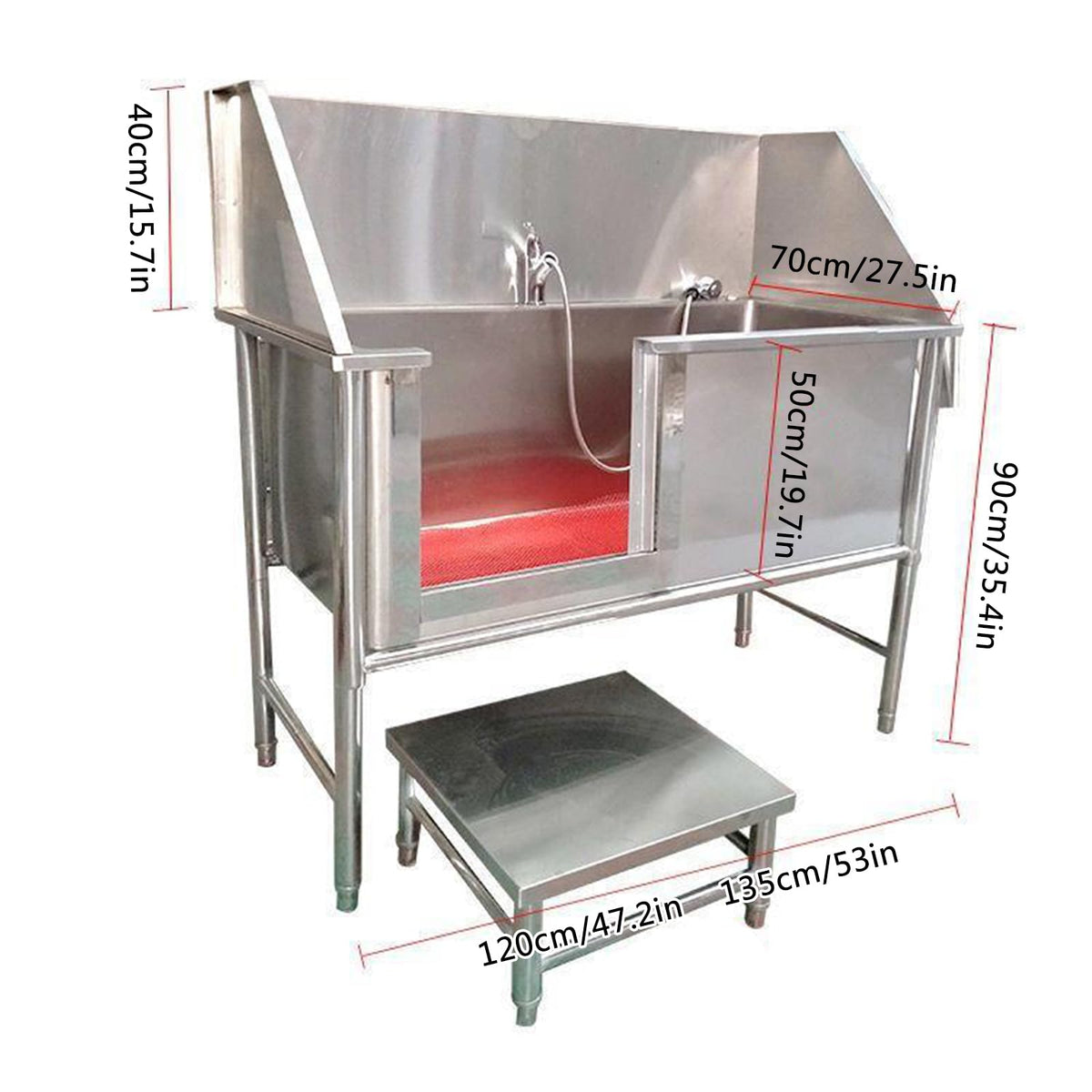 47 Inch Stainless Steel Dog Grooming Tub with Walk-in Stairs J472825