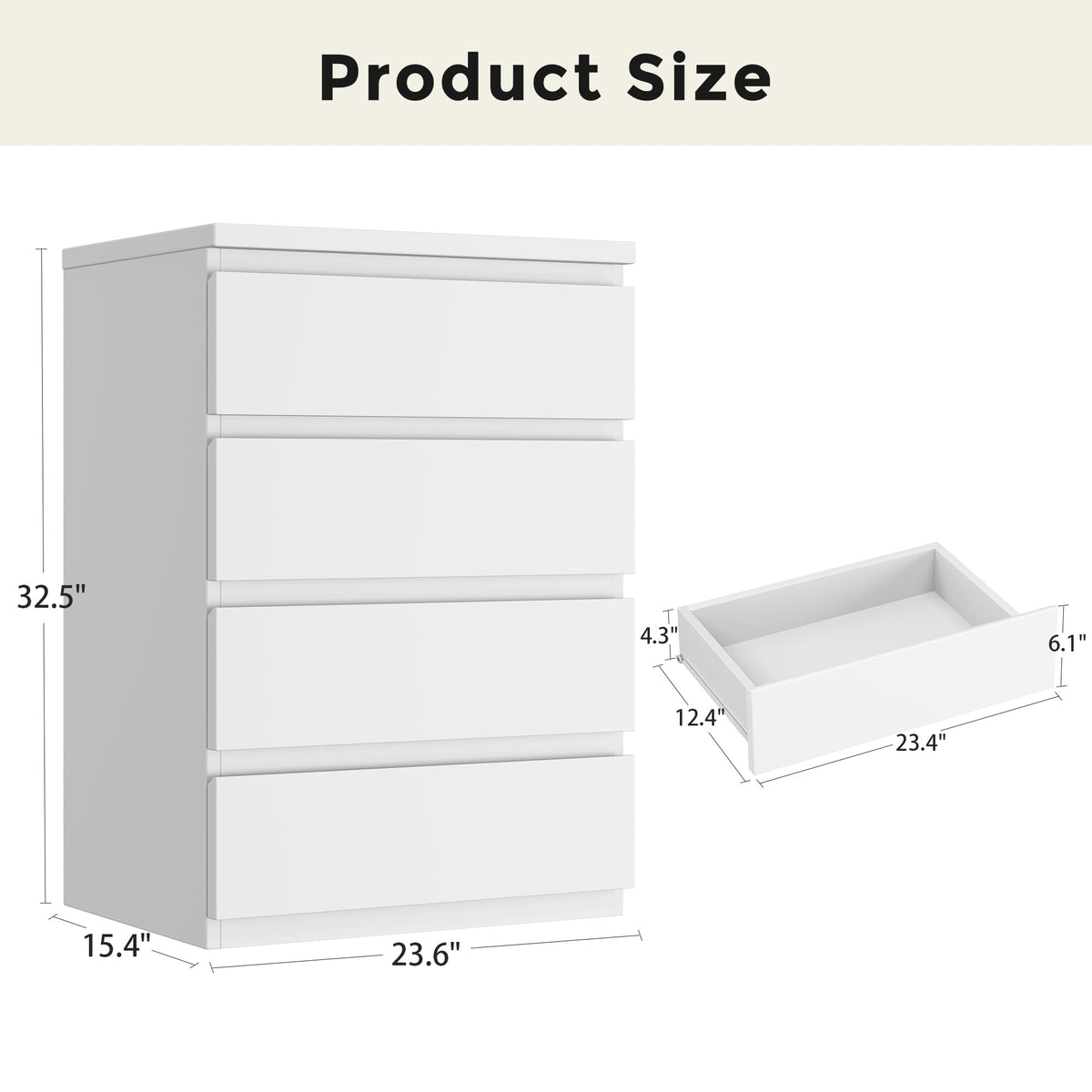 White 4 Drawer Wood Dresser W2968