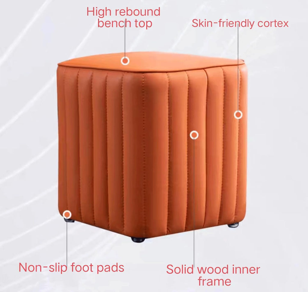 Dark Blue Leather Square Ottoman Z39090