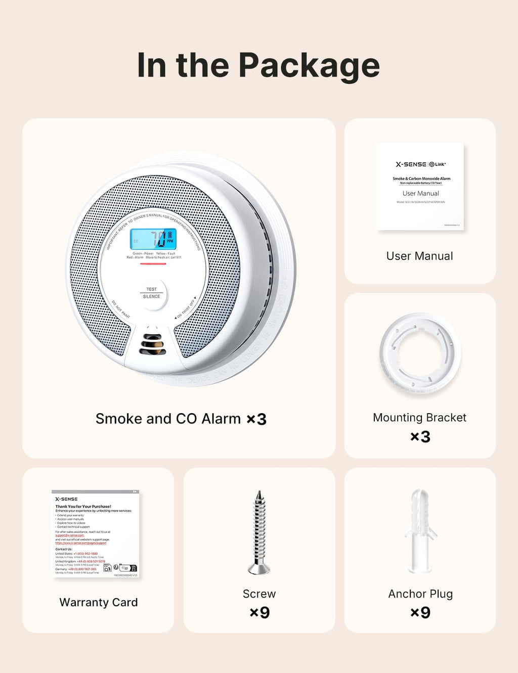 Smoke and Carbon Monoxide Detector Combo 3-Pack T1308