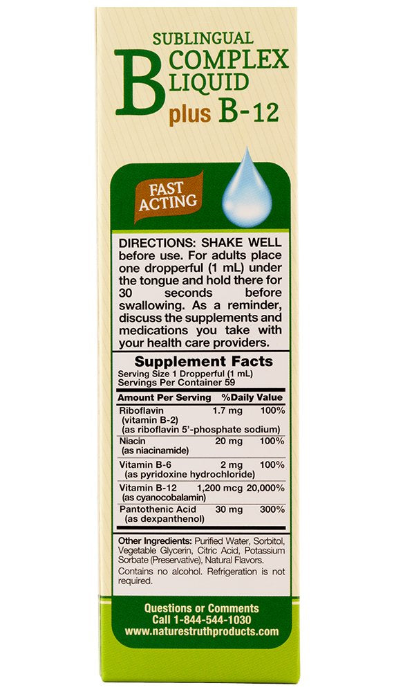 Sublingual Vitamin B Complex Plus B-12 Liquid, Natural Berry, 2 Fl Oz (Pack of 3) C1193