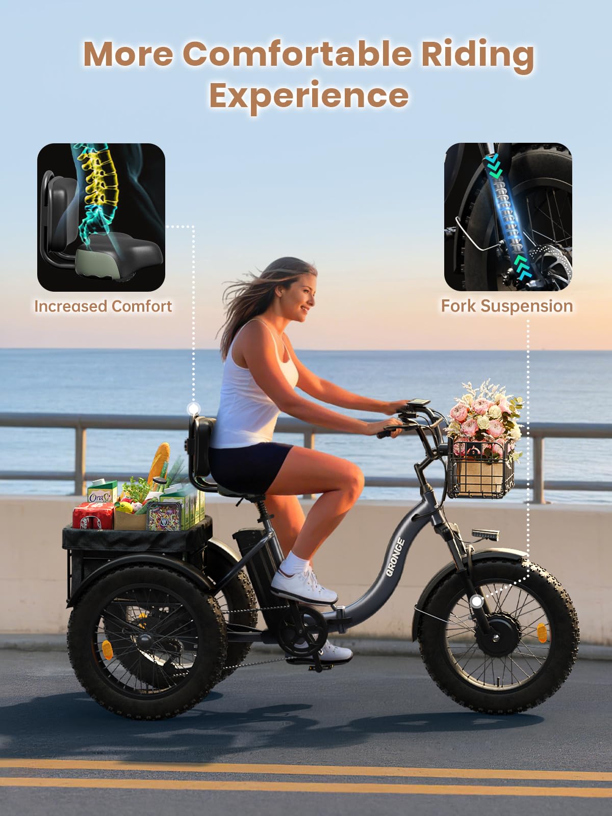 Electric Tricycle for Adults 1200W 36V 20AH Fat Tire Folding J859462