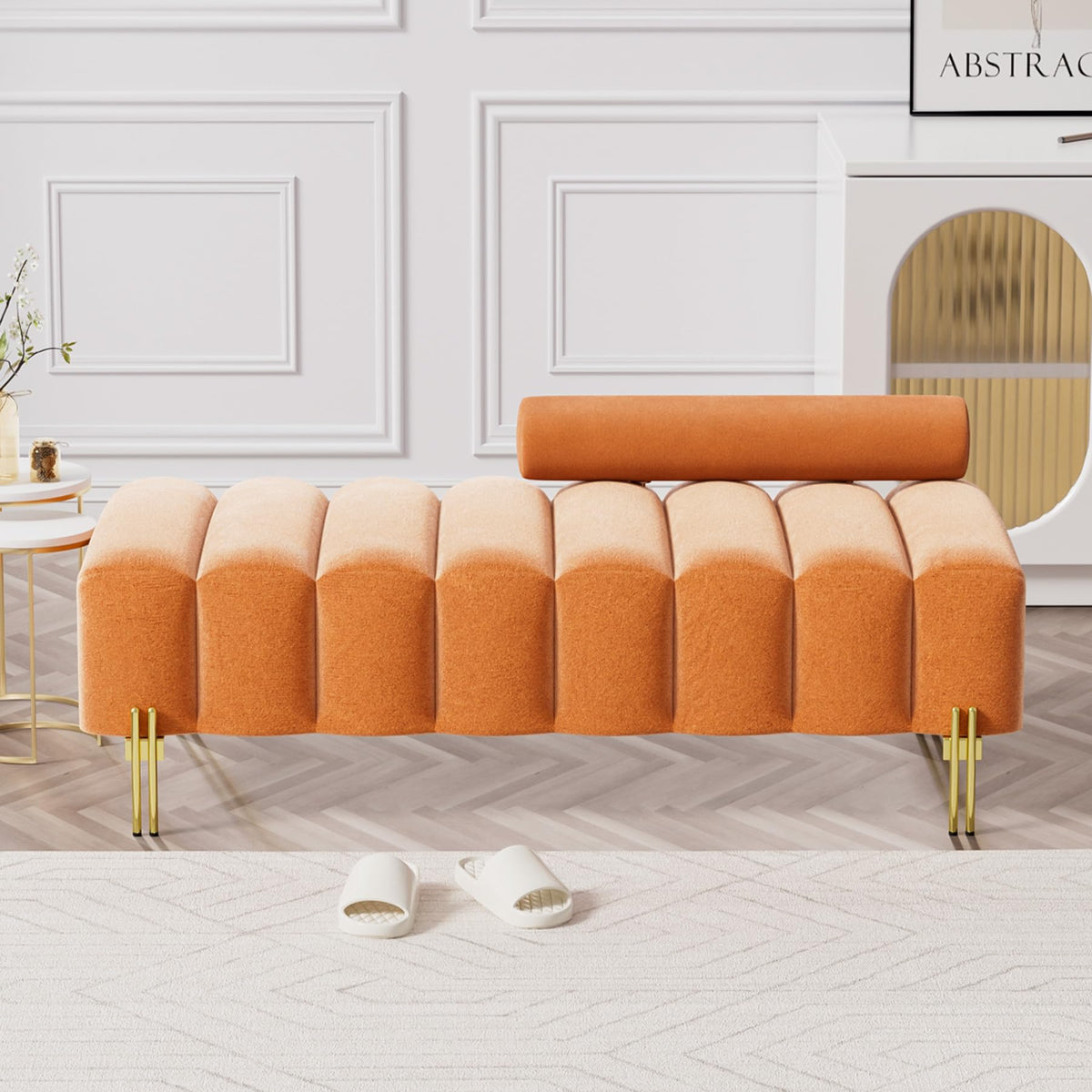 Orange Velvet Bench Ottoman J517