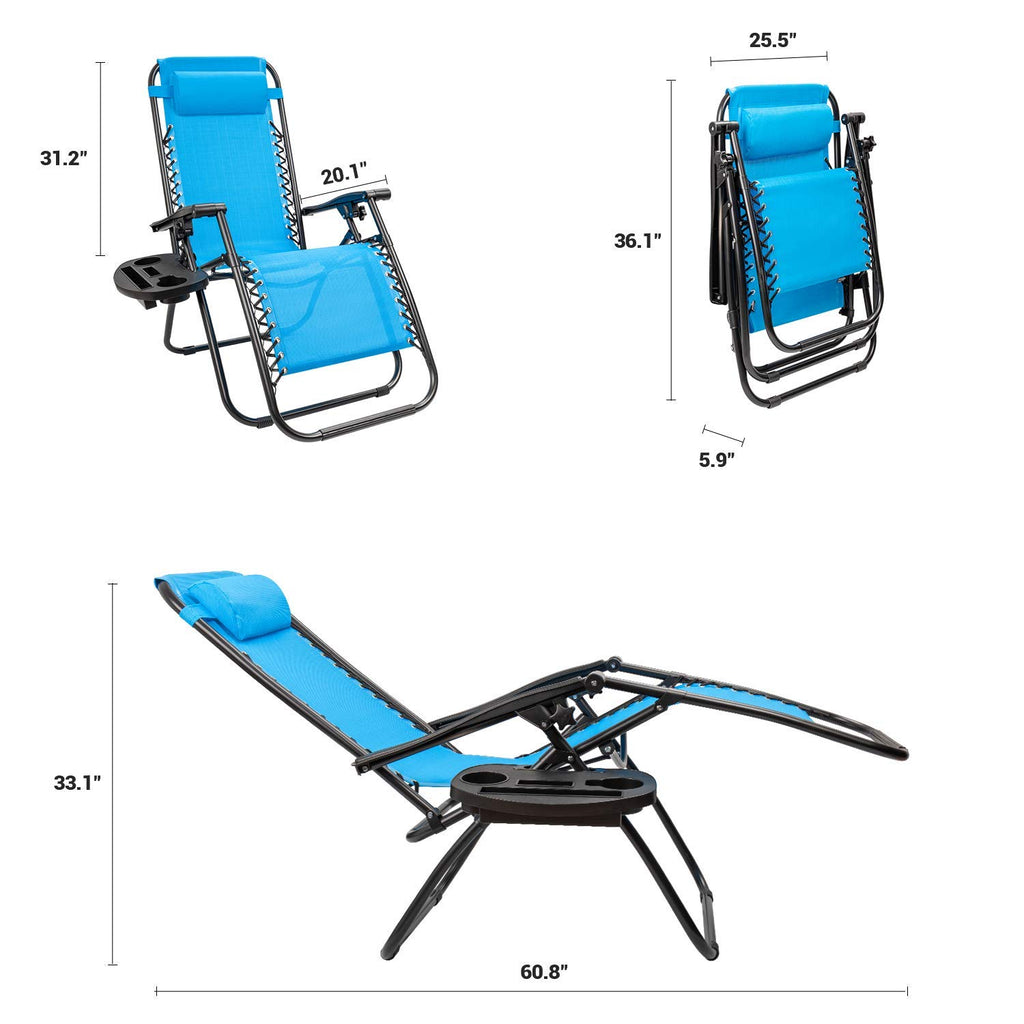 Blue Set of 2 Adjustable Folding Lounge Chair with Pillows and Cup Holders M279