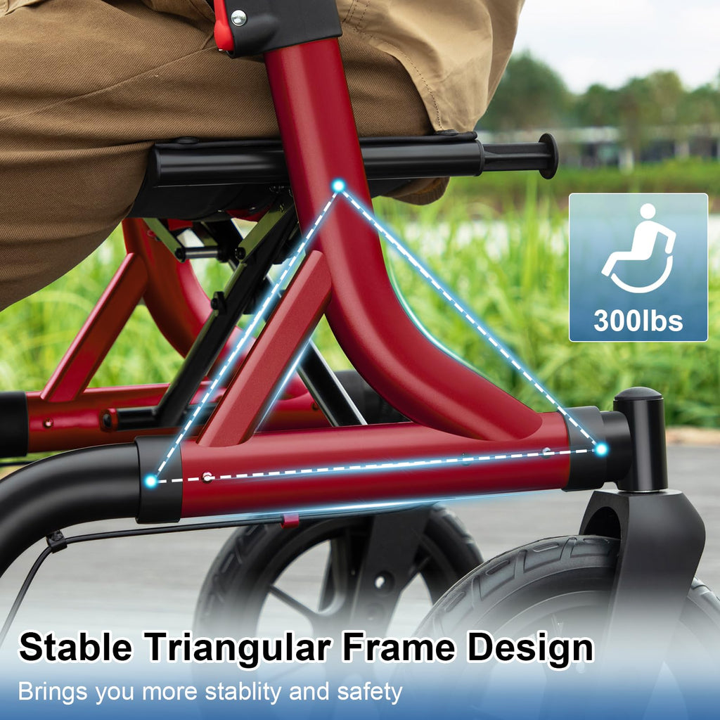 Red All Terrain Wheeled Walker with Seat S237