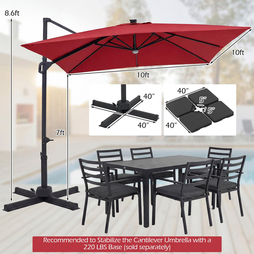 10ft Solar LED Patio Umbrella with Aluminum Pole E735
