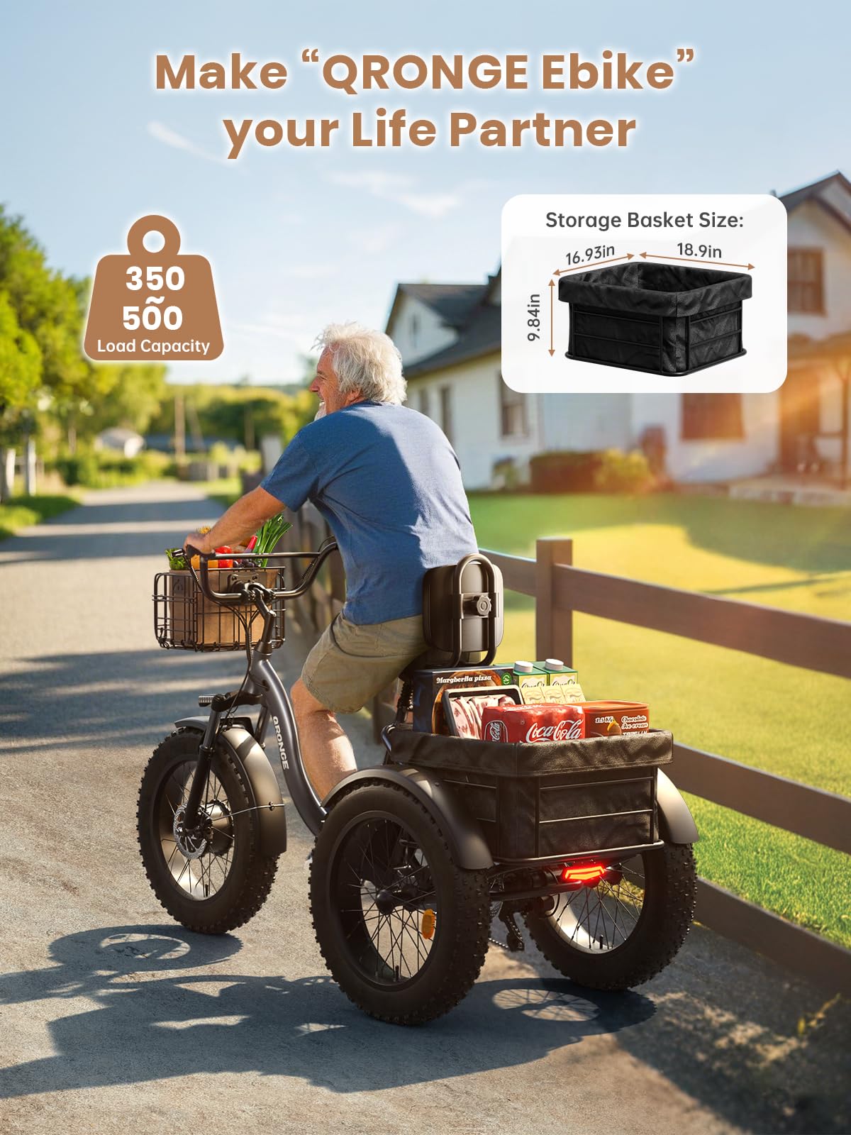 Electric Tricycle for Adults 1200W 36V 20AH Fat Tire Folding J859462