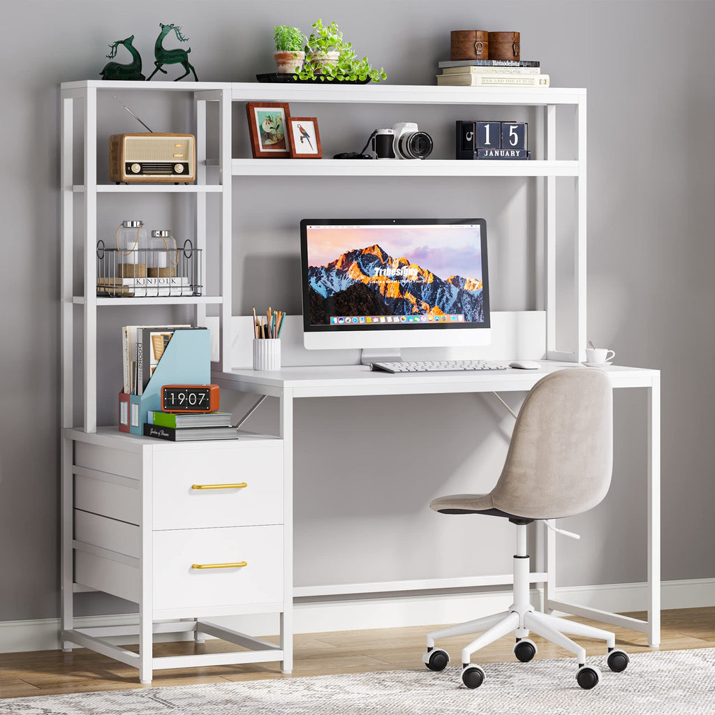 55 Inch Computer Desk with 2 Drawers and Storage Shelves J397478