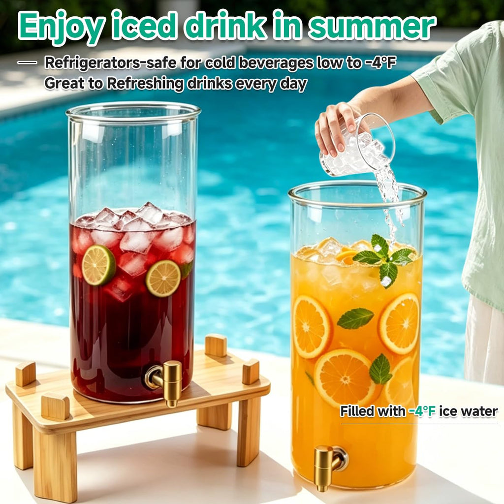 2 Gallon Glass Beverage Dispenser with Spigot and Bamboo Stand E78017