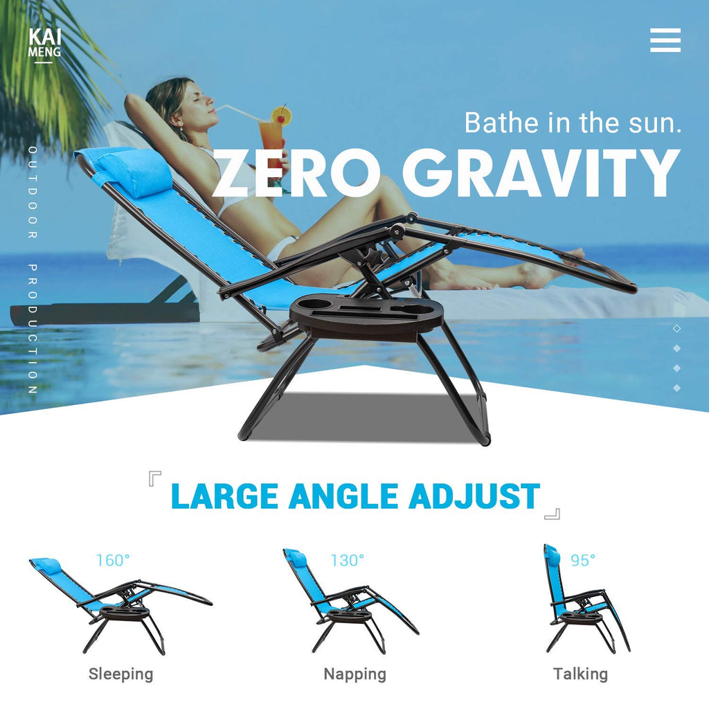 Blue Set of 2 Adjustable Folding Lounge Chair with Pillows and Cup Holders M279