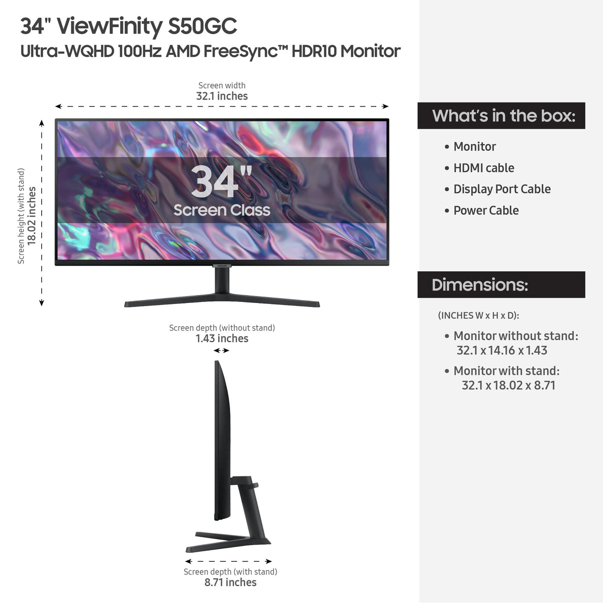 34" Ultra-WQHD 100Hz HDR10 Monitor I4841