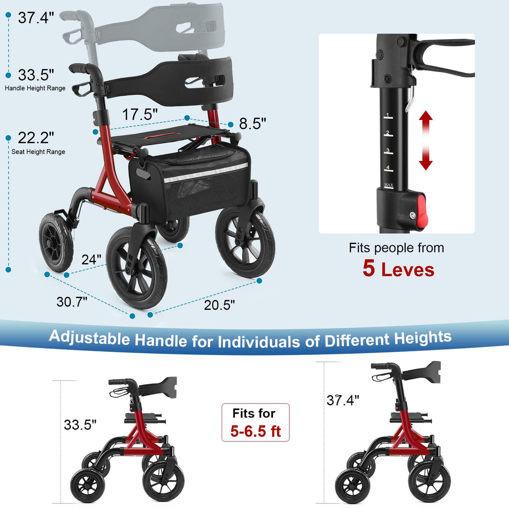 Red All Terrain Wheeled Walker with Seat S237