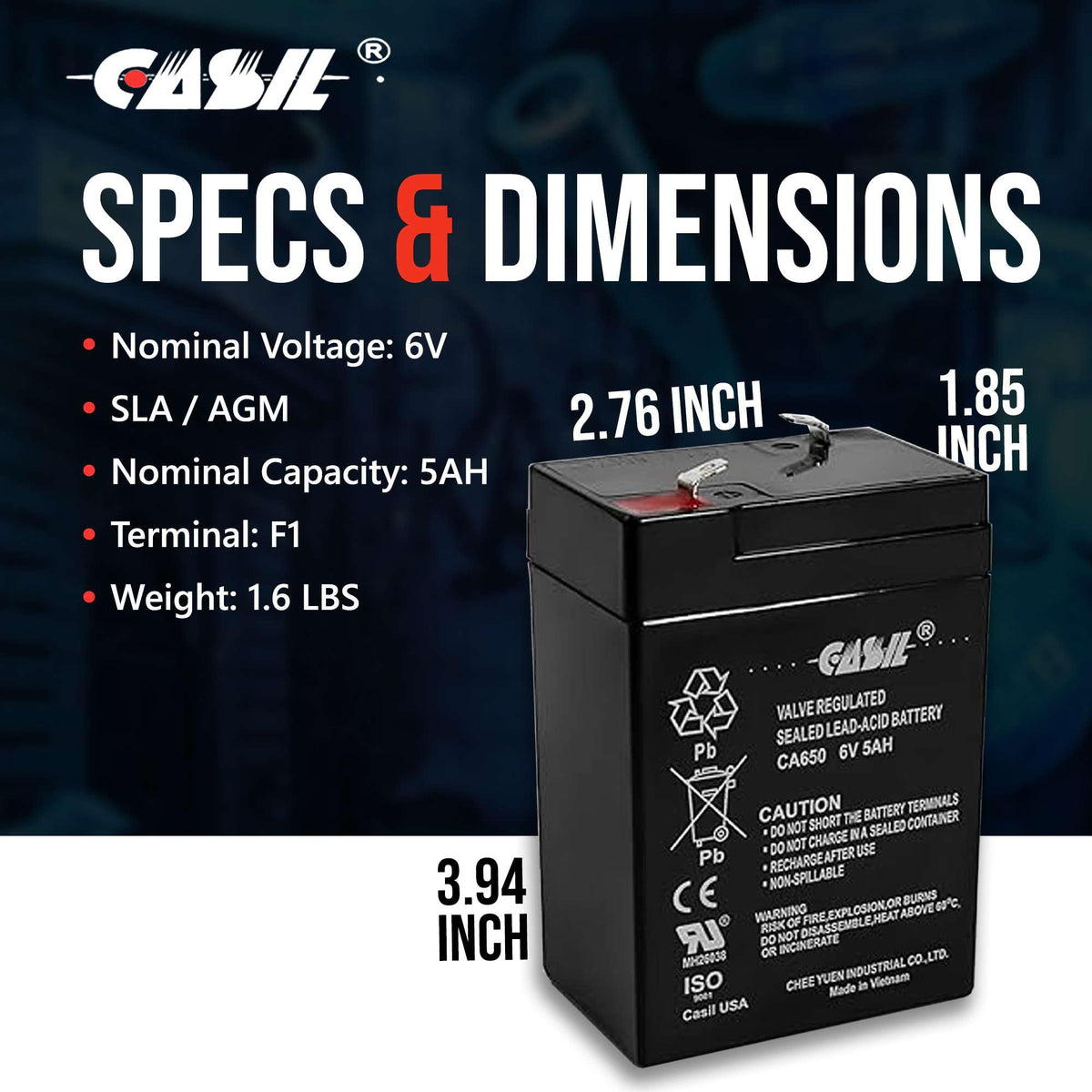 6V 5ah AGM SLA Rechargeable Battery A763413