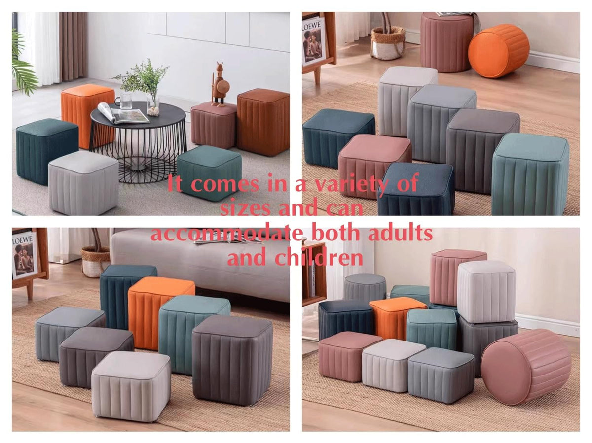 Dark Blue Leather Square Ottoman Z39090