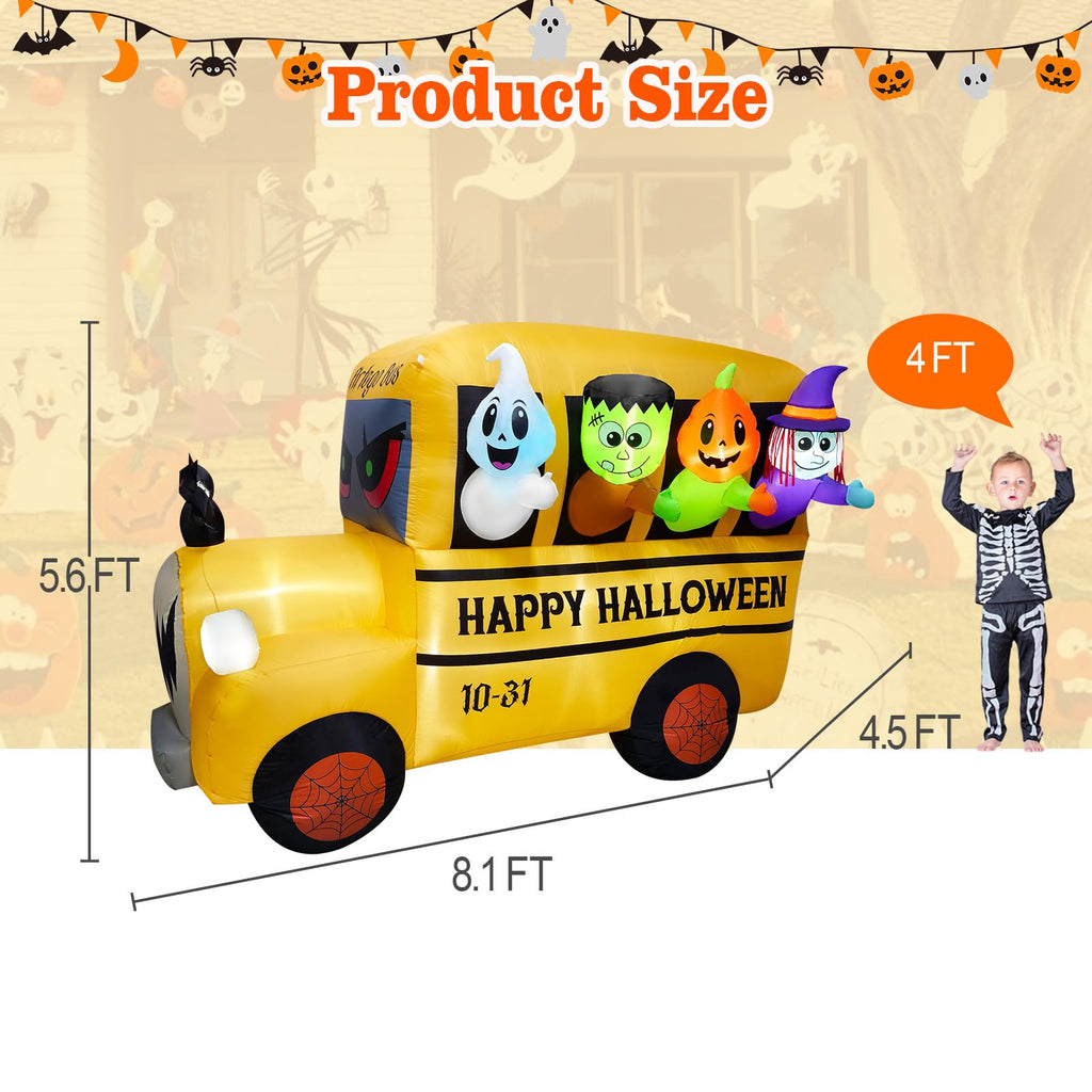 8.1FT Halloween Inflatable Ghost Frankenstein Pumpkin Monster Witch Bus Decoration V66559