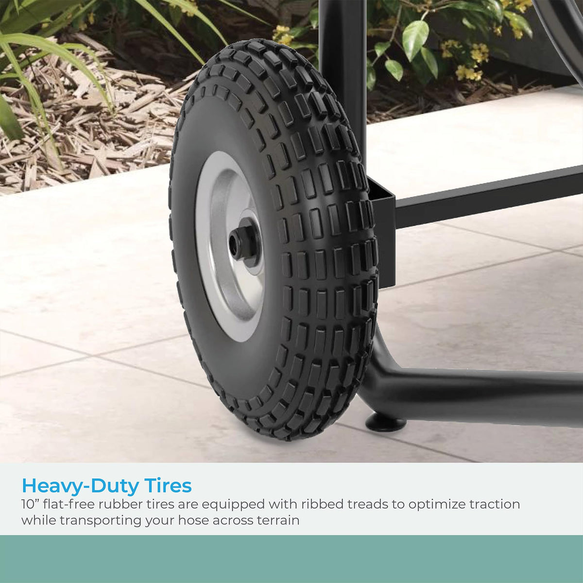 200' Steel Garden Hose Reel Cart with Flat-Free Rubber Tires R6449